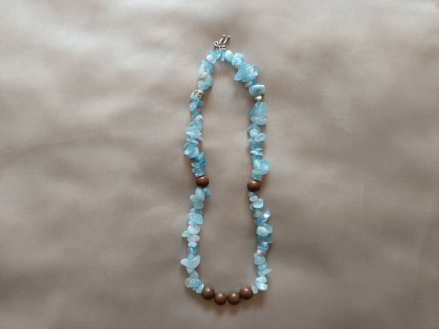 Aquamarine Double Wrap Bracelet with Herbal Incense Beads and Sterling Silver charm