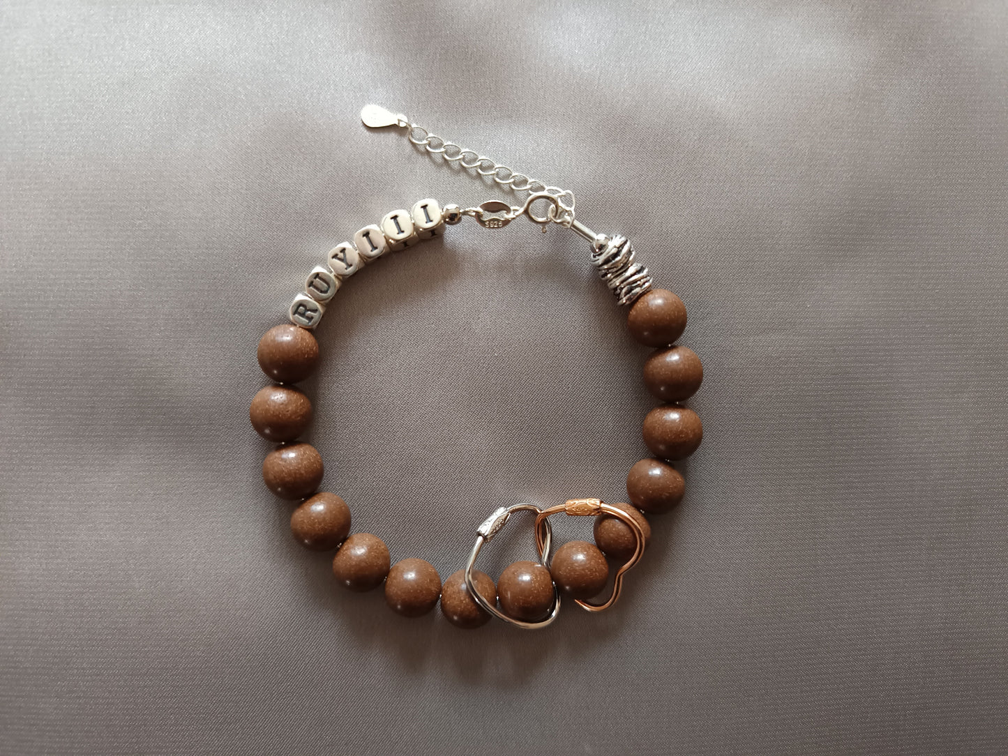 Customizable Incense Charm Bracelet sterling silver name alphabet linked hearts