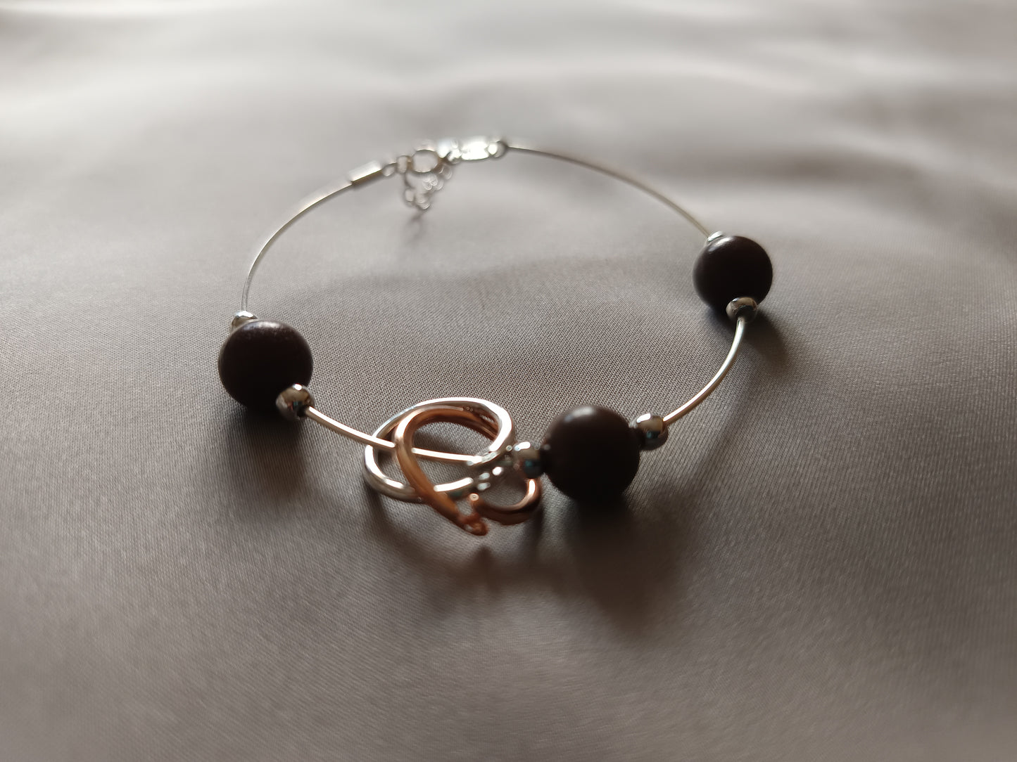 Customizable Embrace Sterling Silver Bangle Bracelet with Incense Beads and Linked Ring-Charms