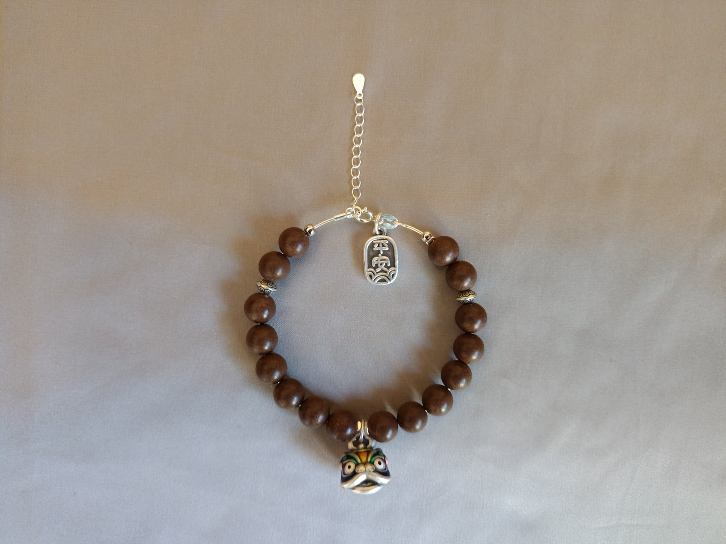 Imperial Tetrad Unity incense beads sterling silver bracelet, fortune lion