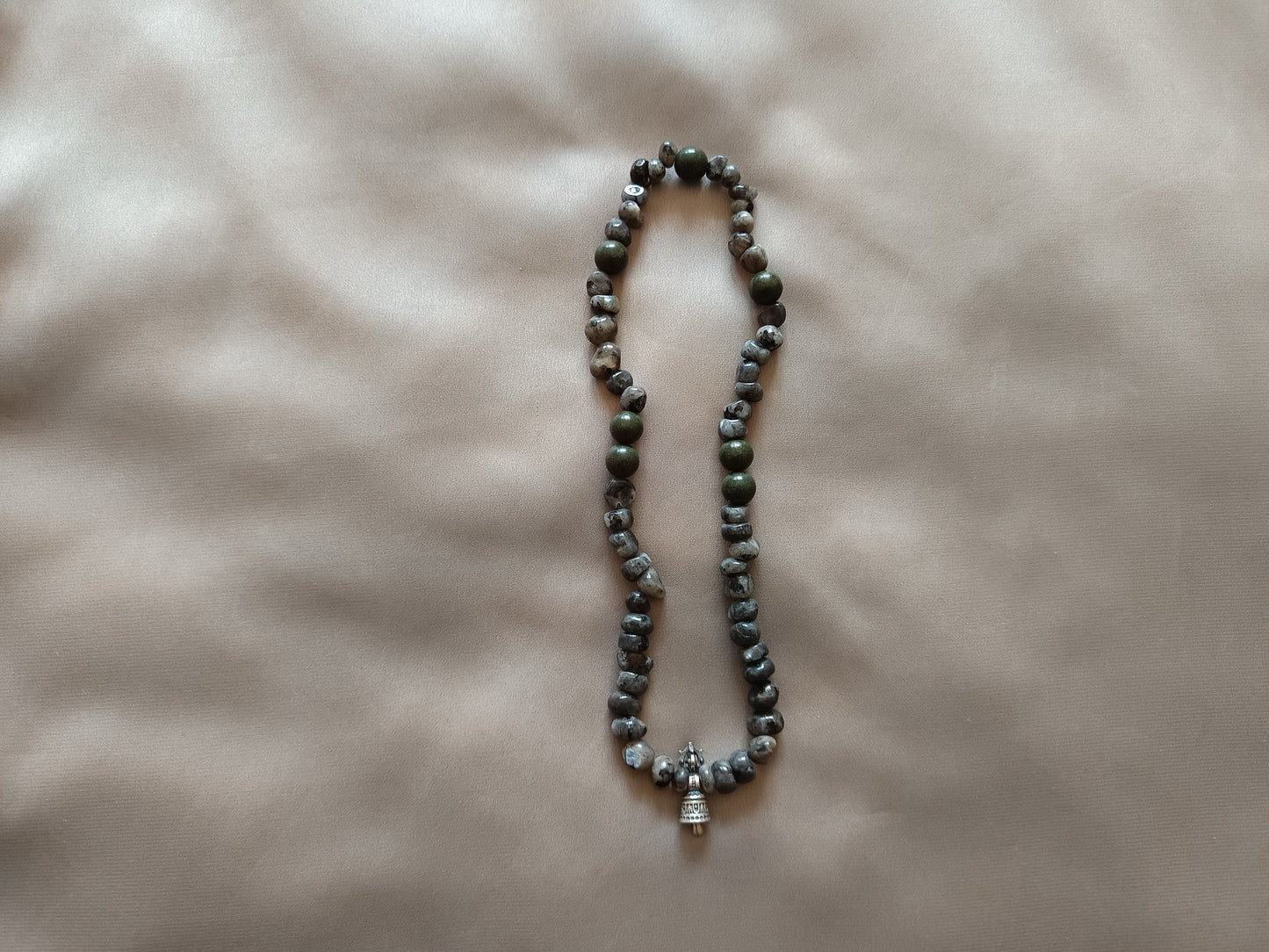 Labradorite double wrap bracelet with Dream Fairy Incense Beads and Sterling Silver lucky Bell Charm