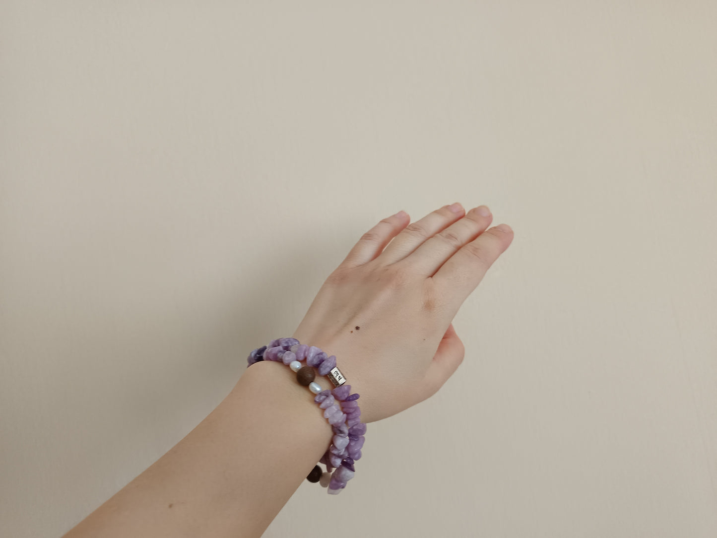 Lilac Jade Double Wrap Bracelet/Choker with Herbal Incense Beads and Sterling Silver Charm