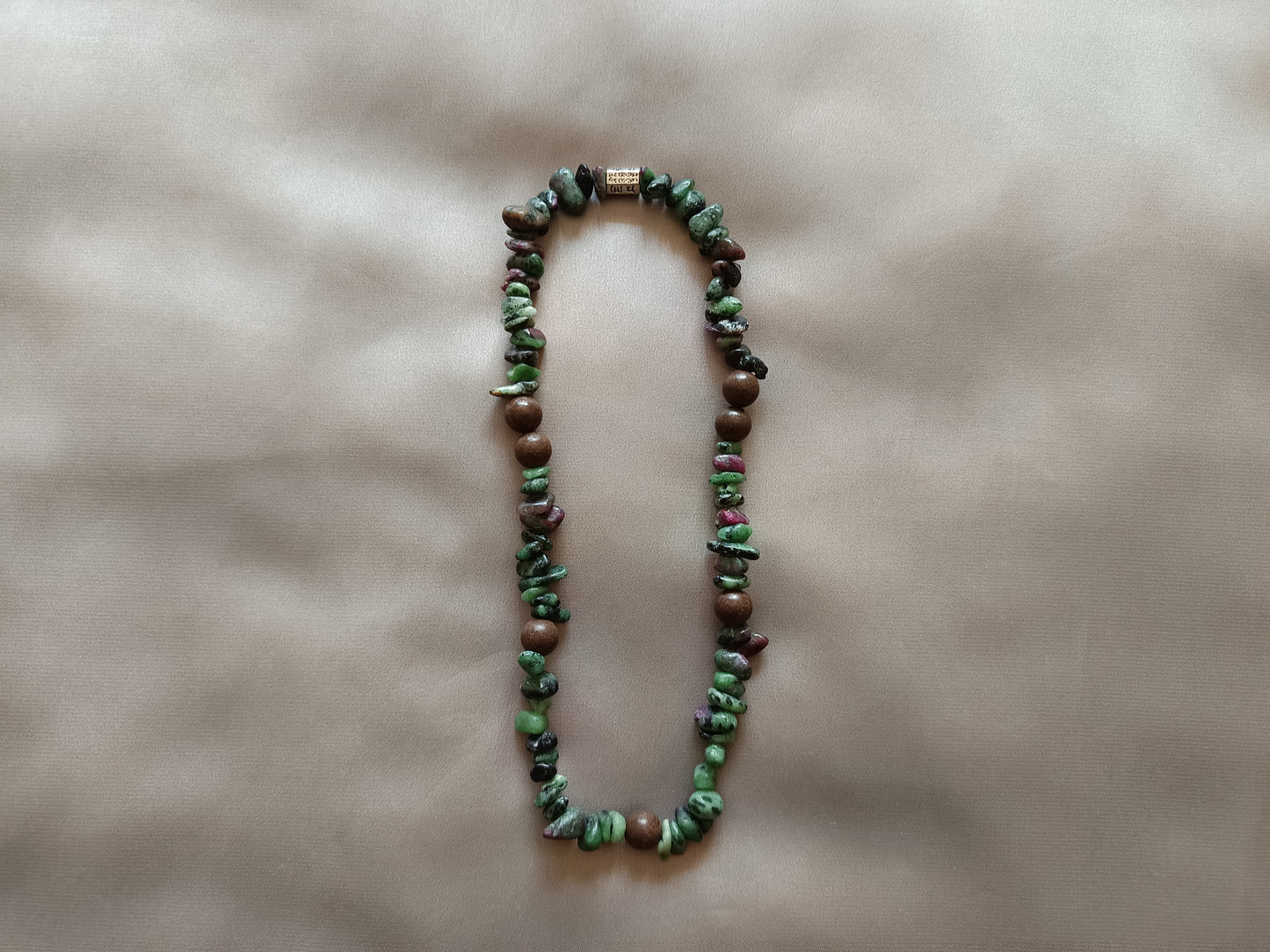 Ruby Zoisite Double Wrap Bracelet/Choker with Six-Character Mantra Sterling Silver Charm