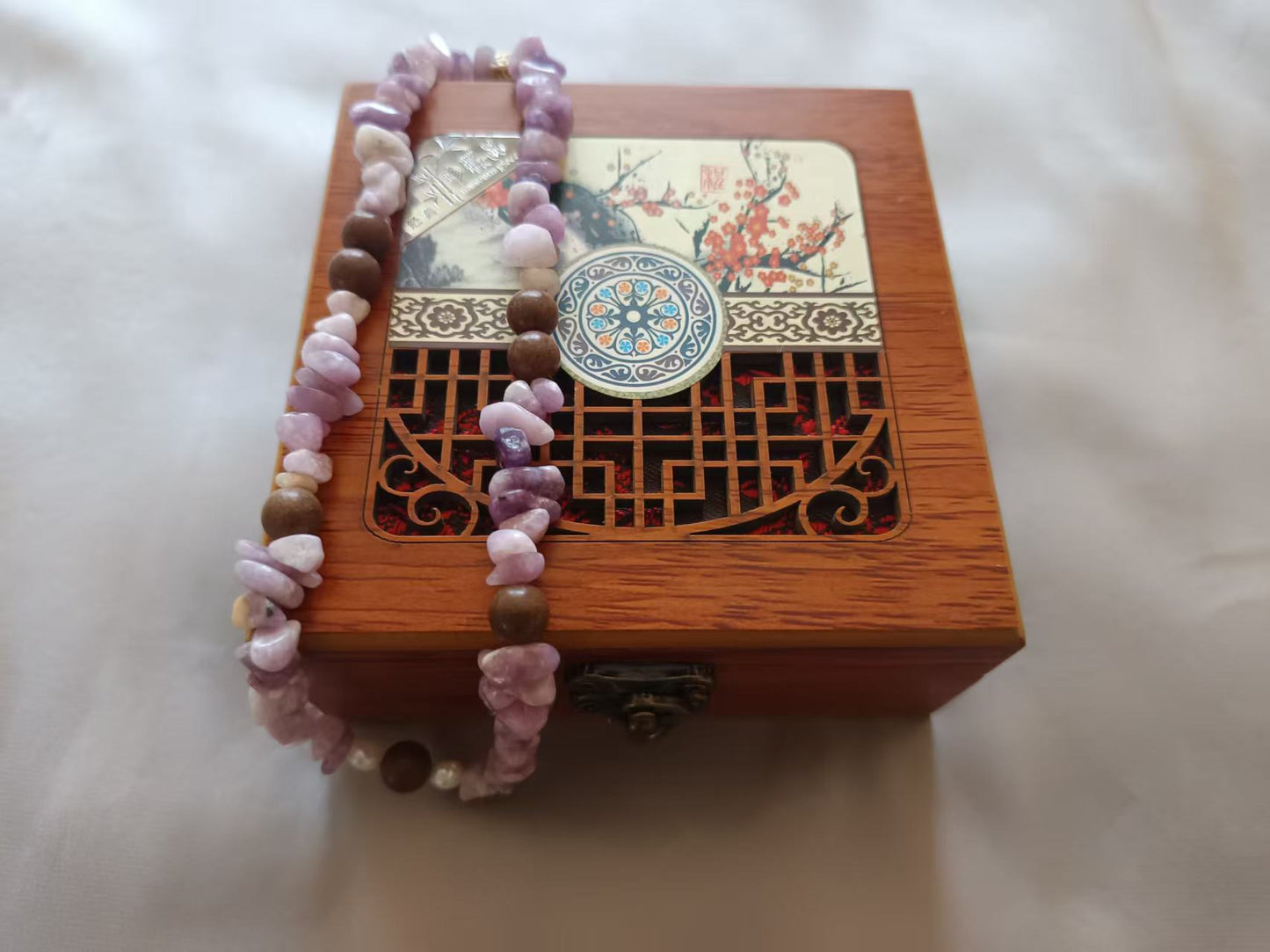Lilac Jade Double Wrap Bracelet/Choker with Herbal Incense Beads and Sterling Silver Charm