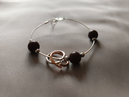 Customizable Embrace Sterling Silver Bangle Bracelet with Incense Beads and Linked Ring-Charms