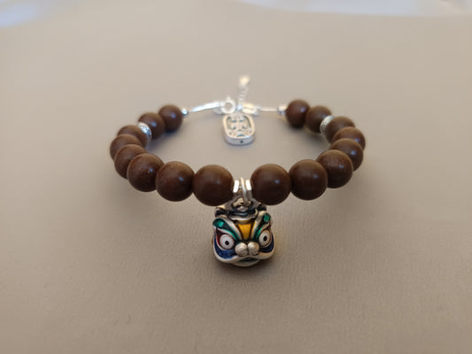 Imperial Tetrad Unity incense beads sterling silver bracelet, fortune lion