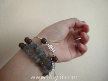 Grey & White Moonstone Herbal Aromatherapy Double Wrap Bracelet with S925 Silver Mantra Charm