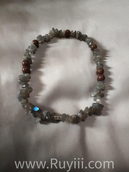 Grey & White Moonstone Herbal Aromatherapy Double Wrap Bracelet with S925 Silver Mantra Charm