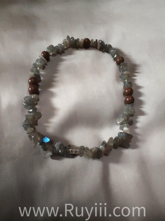 Grey & White Moonstone Herbal Aromatherapy Double Wrap Bracelet with S925 Silver Mantra Charm