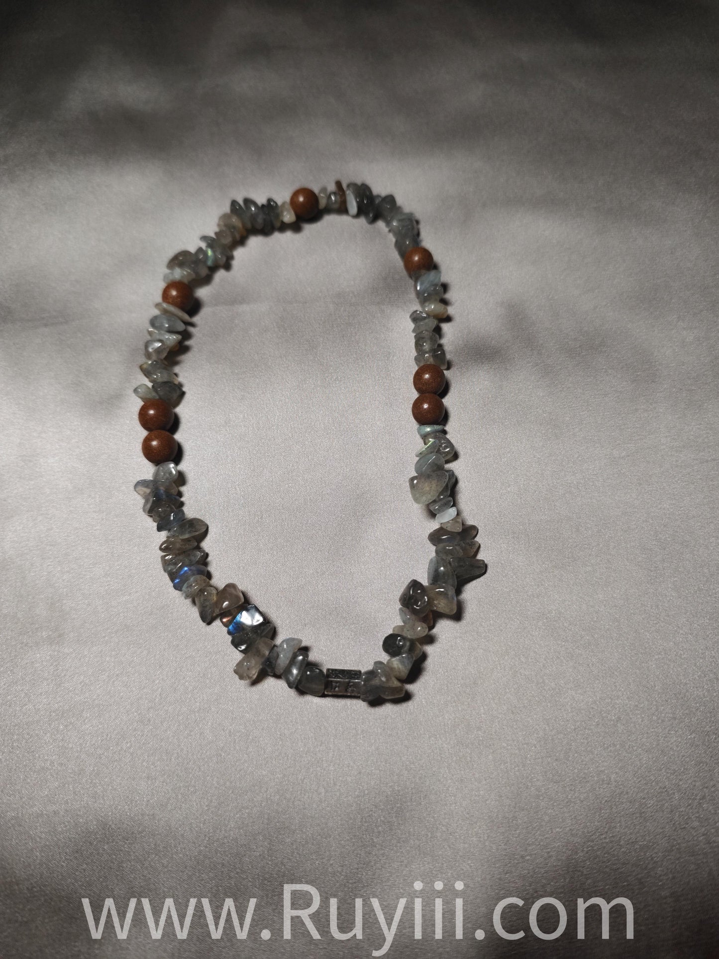Grey & White Moonstone Herbal Aromatherapy Double Wrap Bracelet with S925 Silver Mantra Charm