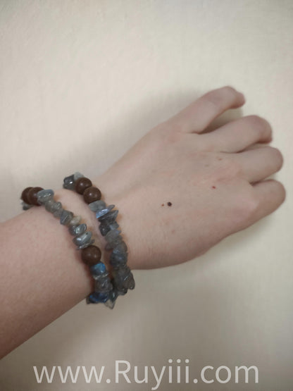 Grey & White Moonstone Herbal Aromatherapy Double Wrap Bracelet with S925 Silver Mantra Charm