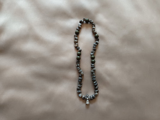 Labradorite double wrap bracelet with Dream Fairy Incense Beads and Sterling Silver lucky Bell Charm