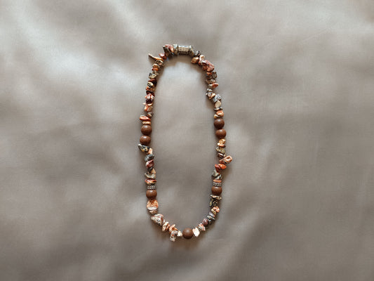 Organic leopard print Jasper with Osmanthus incense beads, promotes self-discovery, courage and action. Chinese auspicious and herbal incense beads - refreshing and uplifting, calming and soothing. 