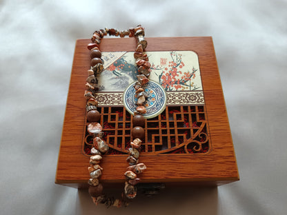 Leopard Print Jasper Double Wrap Bracelet/Choker with Osmanthus Incense Beads and Sterling Silver Jasper