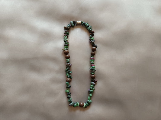 Ruby Zoisite Double Wrap Bracelet/Choker with Six-Character Mantra Sterling Silver Charm